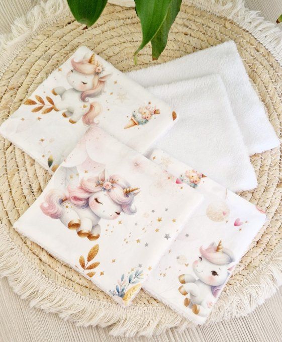 5 lingettes carré lavable licorne