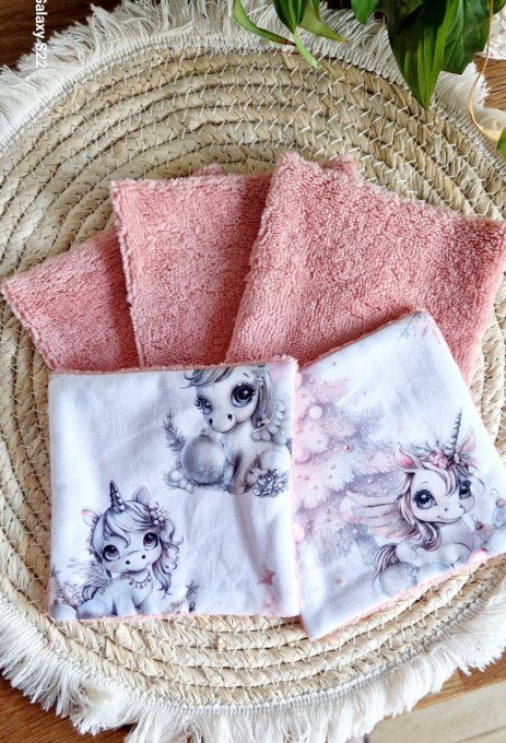 5 lingettes carré lavable licorne noël 